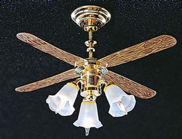 CIR-KIT - 1 Inch Scale Dollhouse Miniature Lighting - Ceiling Fan With 3 Tulip Shades (CK3951)