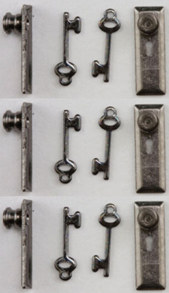 CLASSICS - 1/2 Scale Door Knob Key Plate Keys Pewter 6 Pack Dollhouse Miniature (05694) 731851056945