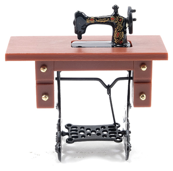 CLASSICS - 1" Scale Sewing Machine on Light Brown Stand Resin and Metal Dollhouse Miniature (07783) 731851077834