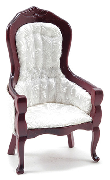 CLASSICS - 1 Inch Scale Dollhouse Miniature Living Room Furniture - Victorian Gents Chair Mahogany with White Brocade (CLA10699) 731851106992