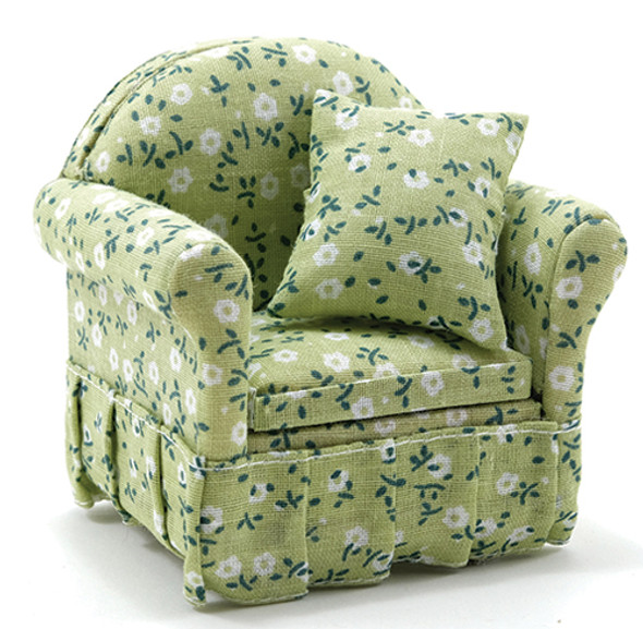 CLASSICS - 1 Inch Scale Dollhouse Miniature Living Room Furniture - Chair With Green Floral Fabric 3 - 1/4 Inch By 3 - 1/4 Inch (CLA10825) 731851108255