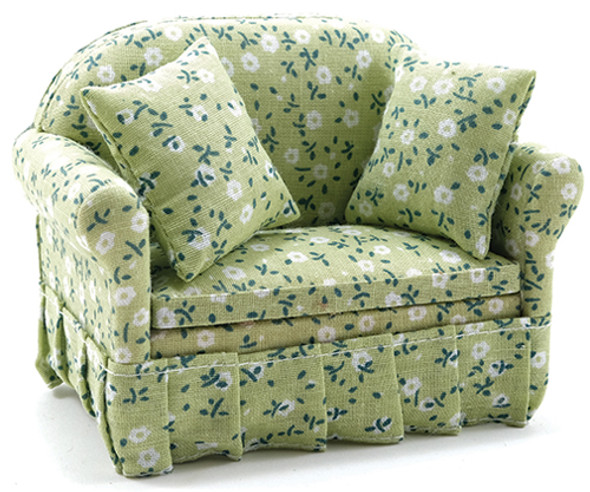 CLASSICS - 1 Inch Scale Dollhouse Miniature Living Room Furniture - Sofa With Green Floral Print Fabric (CLA10826) 731851108262