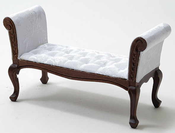 CLASSICS - 1" Scale Settee Walnut with White Fabric Dollhouse Miniature (10942) 731851109429