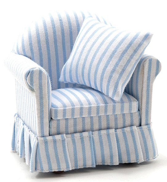 CLASSICS - 1" Scale Chair with Pillow Blue and White Stripe Dollhouse Miniature (10950) 731851109504