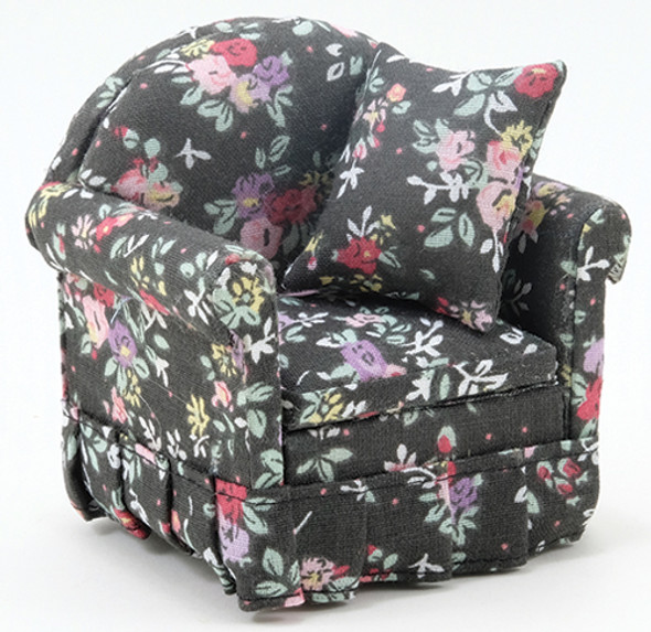CLASSICS - 1" Scale Chair With Pillow Black Floral Dollhouse Miniature (10957) 731851109573