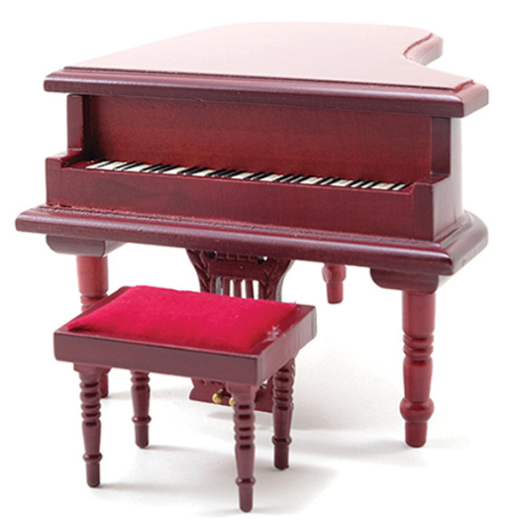 CLASSICS - 1 Inch Scale Dollhouse Miniature Music Room Furniture - Baby Grand Piano With Bench Mahogany (CLA91407) 731851914078