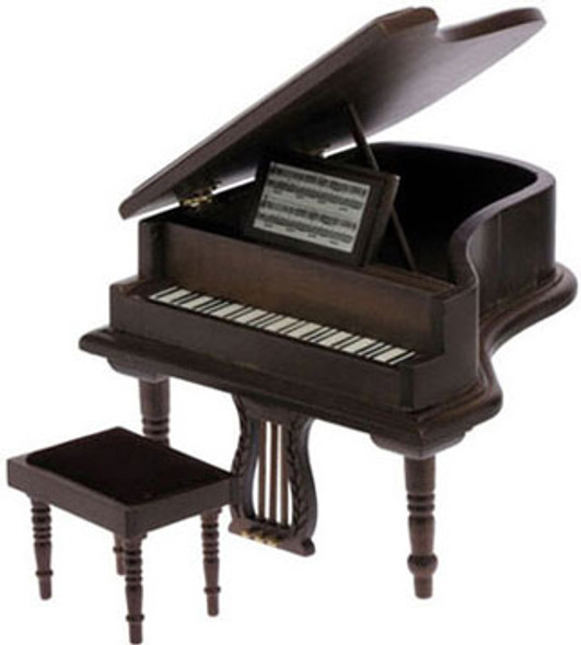 CLASSICS - Dollhouse Furniture Walnut Baby Grand Piano with Stool 1" Scale Dollhouse Miniature CLA91408 731851914085