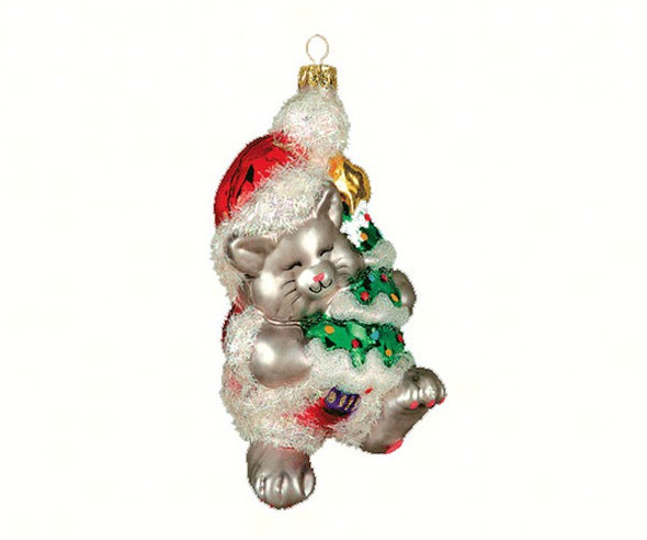 COBANE STUDIO - Kitty's Christmas Gray Glass Ornament (COBANEB110) 874504000336