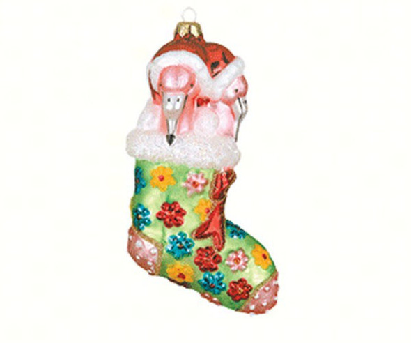 COBANE STUDIO - Flamingo Stocking Stuffers Lime Glass Ornament (COBANEC122) 874504000411