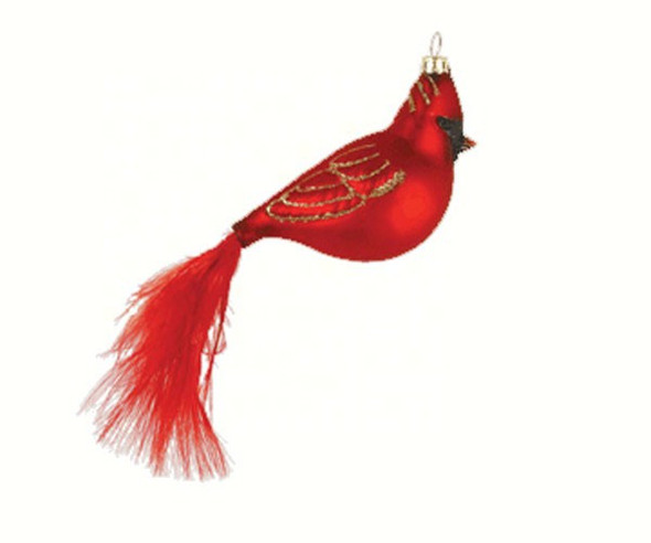COBANE STUDIO - Cardinal with Feather Tail Glass Ornament (COBANEC304) 874504001548