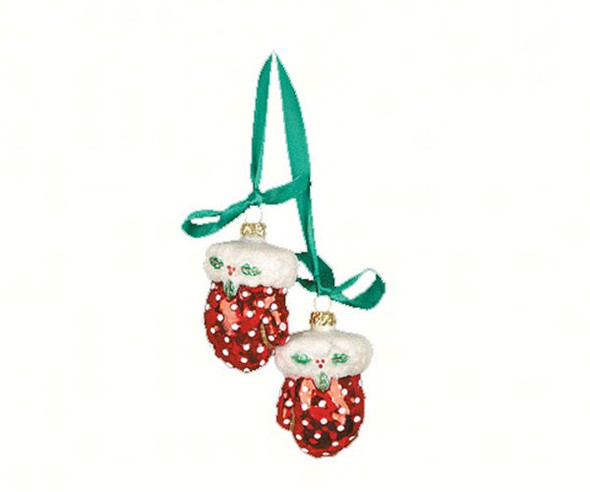 COBANE STUDIO - Mittens Red Polka Dot Glass Ornament (COBANEC326) 874504001791