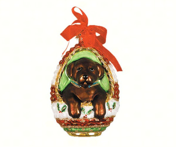 COBANE STUDIO - Playful Puppy Chocolate Lab Glass Ornament (COBANED287) 874504001623