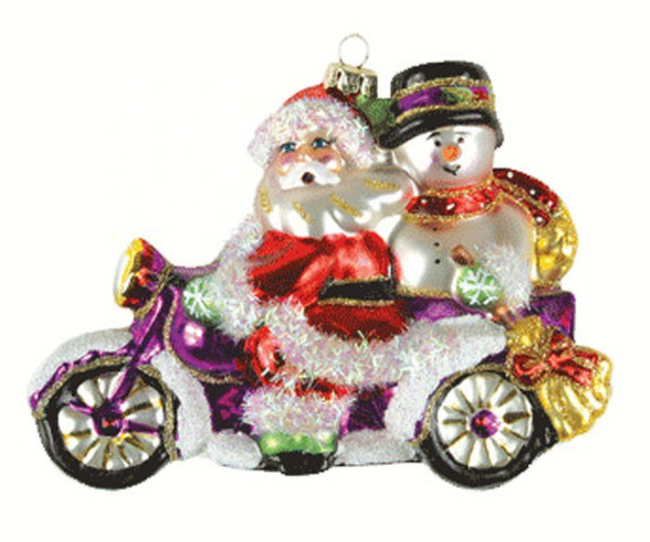 COBANE STUDIO - Santa & Frosty Motorcycle Glass Ornament (COBANED352) 874504002057