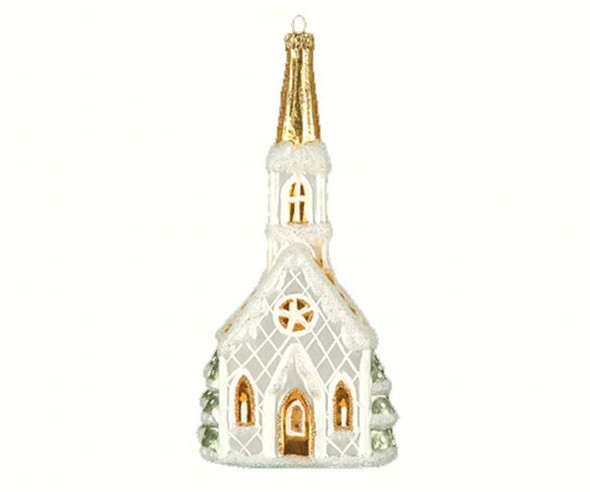 COBANE STUDIO - Christmas Eve Chapel White Glass Ornament (COBANEE117) 874504000374