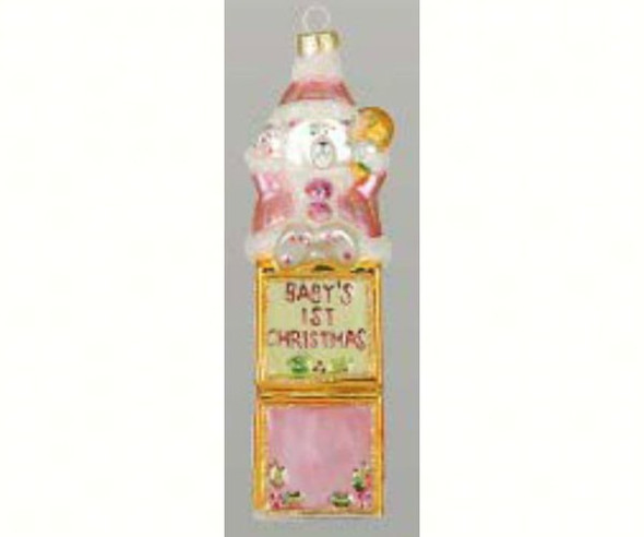 COBANE STUDIO - Baby's First Christmas Bear Pink Glass Ornament (COBANEE220) 874504000732