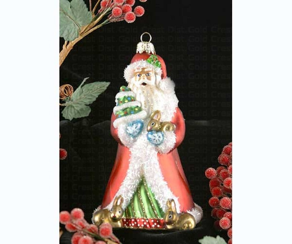 COBANE STUDIO - Father Christmas w/Bunnies Glass Ornament (COBANEE381) 874504002347