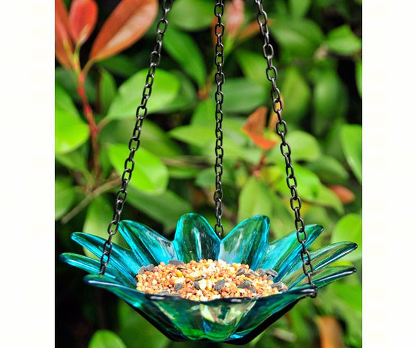 COURONNE - 8 inch Aqua Glass Daisy Birdfeeder (COURM35320009) 606469028342
