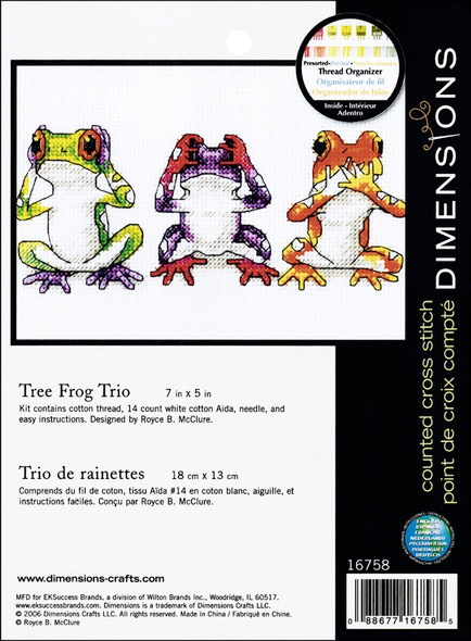 DIMENSIONS - Jiffy Treefrog Trio Mini Counted Cross Stitch Kit-7"x5" 14 count (16758) 088677167585