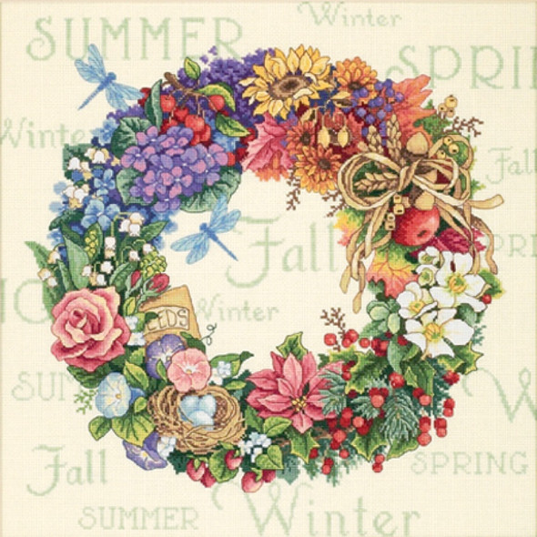 DIMENSIONS - Gold Collection Wreath Of All Seasons Counted Cross Stitch k-14"x14" 18 count (35040) 088677350406