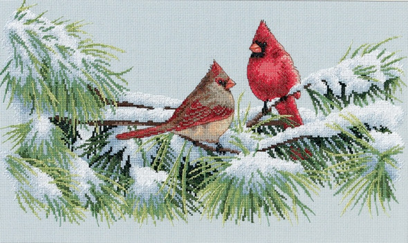 DIMENSIONS - Winter Cardinals Counted Cross Stitch Kit-15"X9" 16 count (35178) 088677351786