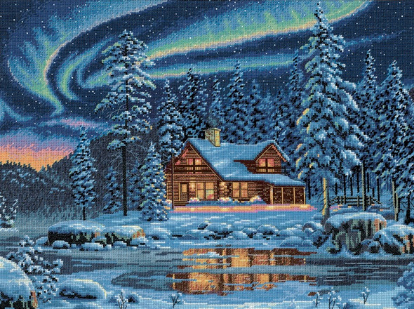 DIMENSIONS - Gold Collection Aurora Cabin Counted Cross Stitch Kit-16"x12" 16 count (35212) 088677352127