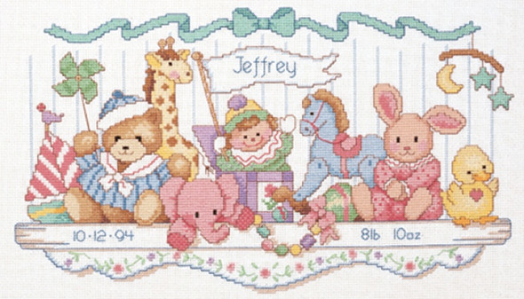 DIMENSIONS - Toy Shelf Birth Record Counted Cross Stitch Kit-16"x9" 14 count (3729) 088677037291