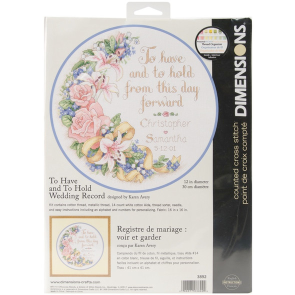 DIMENSIONS - To Have & To Hold Wedding Record Counted Cross Stitch kit-12" round 14 count (3892) 088677038922