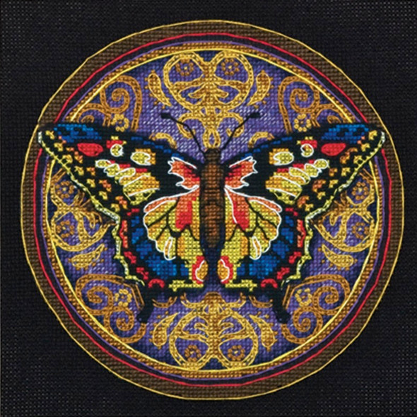 DIMENSIONS - Gold Petite Ornate Butterfly Counted Cross Stitch Kit-6"x6" 18 count (65095) 088677650957
