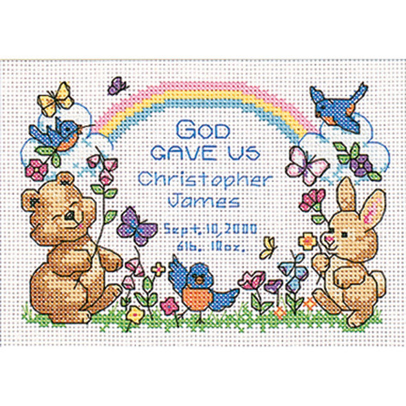 DIMENSIONS - God's Babies Birth Record Mini Counted Cross Stitch Kit-7"x5" 14 count (6802) 088677068028