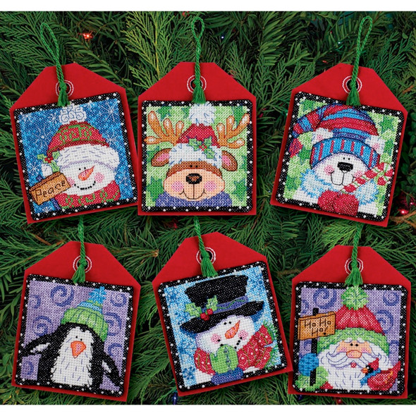 DIMENSIONS - Christmas Pals Ornaments Counted Cross Stitch Kit-4.5" Tall 14 count set of 6 (70-08842) 088677088422