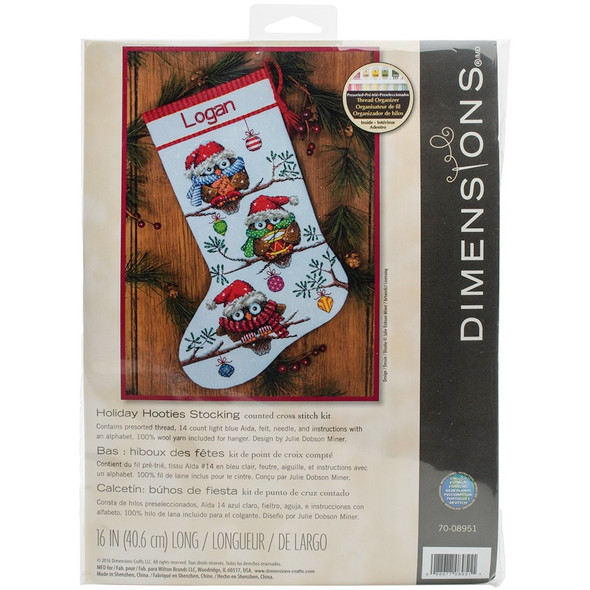 DIMENSIONS - Holiday Hooties Stocking Counted Cross Stitch Kit-16" Long 14 count (70-08951) 088677089511