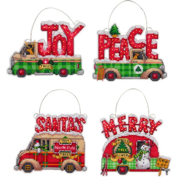 DIMENSIONS - Plastic Canvas Ornament Kit 4/Pkg Holiday Trucks Up To 5"X4" (14 Count) (70-08974) 088677089740