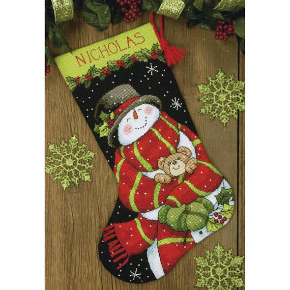 DIMENSIONS - Snowman And Bear Stocking Needlepoint Kit - 16" Long Stitched In Floss (71-09151) 088677091514