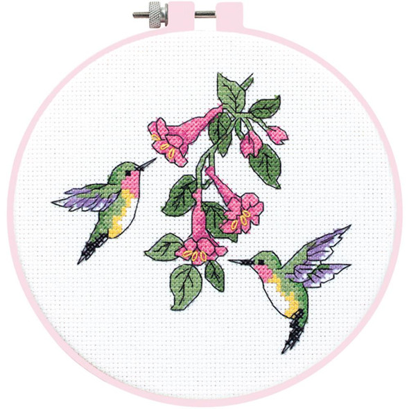 DIMENSIONS - Learn-A-Craft Counted Cross Stitch Kit 6" Round Hummingbird Duo (14 Count) (72407) 088677724078