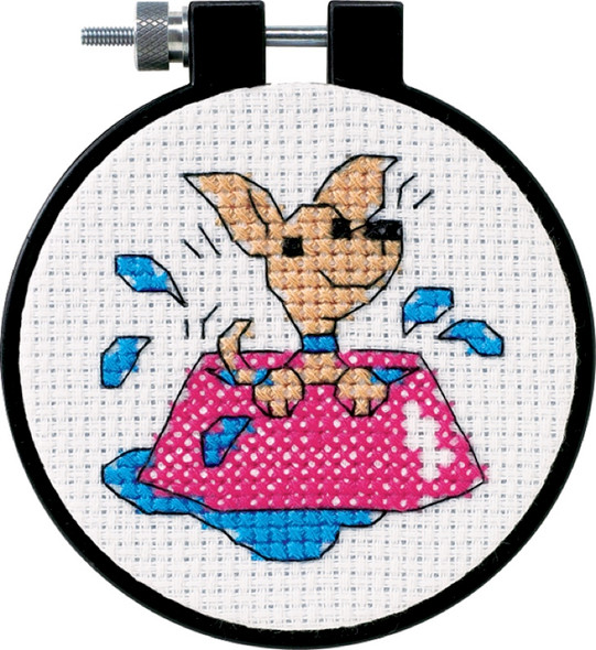 DIMENSIONS - Learn-A-Craft Perky Puppy Counted Cross Stitch Kit-3" Round 11 Count (73039) 088677730390