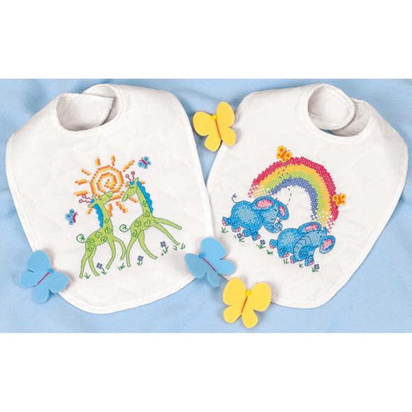 DIMENSIONS - Baby Hugs Noah's Ark Bibs Stamped Cross Stitch Kit-9"x14" set of 2 (73126) 088677731267