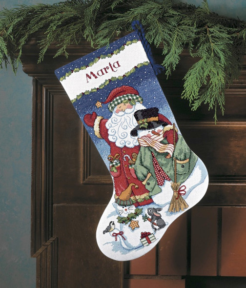 DIMENSIONS - Santa & Snowman Stocking Counted Cross Stitch Kit-16" Long 14 count (8714) 088677087142