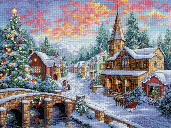 DIMENSIONS - Gold Collection Holiday Village Counted Cross Stitch Kit-16"x12" 16 count (8783) 088677087838