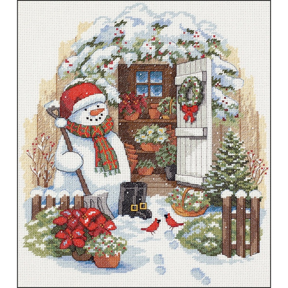 DIMENSIONS - Garden Shed Snowman Counted Cross Stitch Kit-12"X14" 14 count (8817) 088677088170