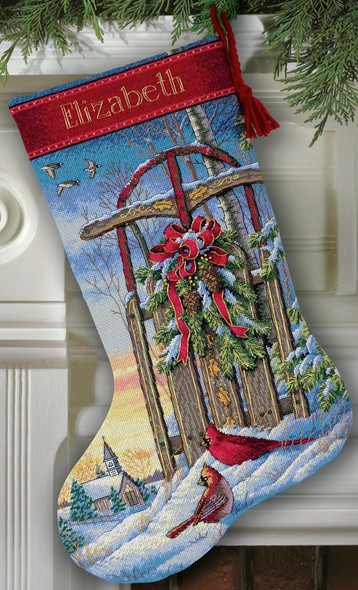 DIMENSIONS - Gold Collection Christmas Sled Stocking Counted Cross Stitch-16" long 16 count (8819) 088677088194