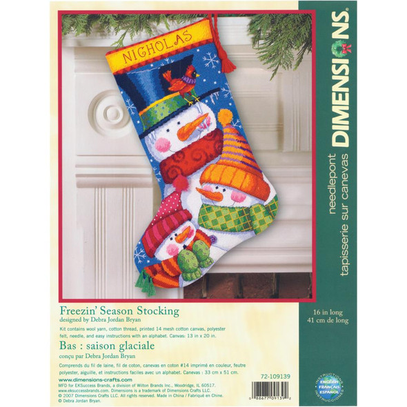 DIMENSIONS - Freezin Season Stocking Needlepoint Kit Stitched In Wool and Thread (9139) 088677091392