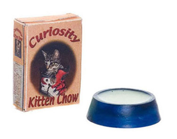 FARROW - 1 Inch Scale Dollhouse Miniature - Kitty Chow Bow Chocolate Bowl Of Milk (FR11120) 726348111207