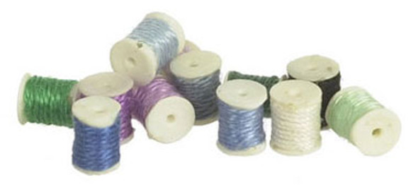 FALCON - Miniature Sewing Thread, on Spools Set Of 12 for 1" Scale Dollhouse Miniature (FCA1716)