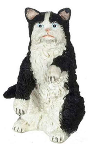 FALCON - Miniature Sitting Black & White Persian Cat for 1" Scale Dollhouse Miniature (FCA174)