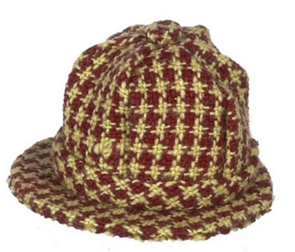FALCON - Miniature Mens Hat, Checkered Red for 1" Scale Dollhouse Miniature (FCA2573RD)