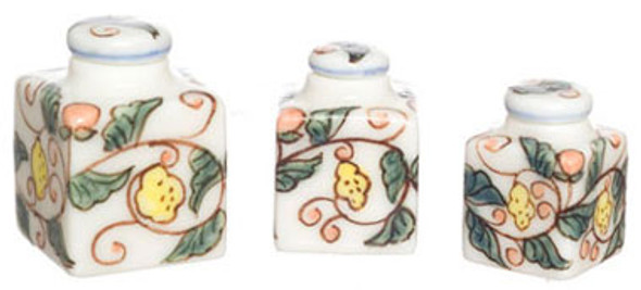 FALCON - Miniature Handpainted Square Canister, Set Of 3 for 1" Scale Dollhouse Miniature (FCA3001)