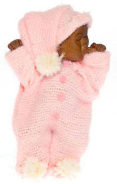 FALCON - Miniature Brown Baby, Pink Outfit for 1" Scale Dollhouse Miniature (FCA3598PK)