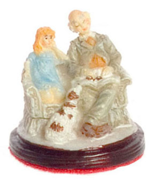 FALCON - Miniature Grandpa and Child Reading Statue for 1" Scale Dollhouse Miniature (FCA3866)