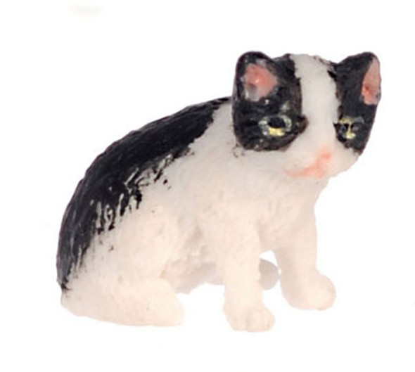 FALCON - Miniature Sitting Kitten Figure, Black and White for 1" Scale Dollhouse Miniature (FCA4140BW)