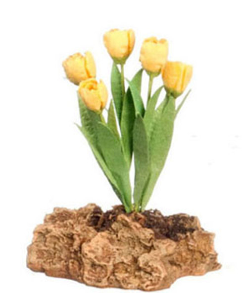 FALCON - 1" Scale Tulips Plant On The Rock Yellow Dollhouse Miniature (MR1027C)